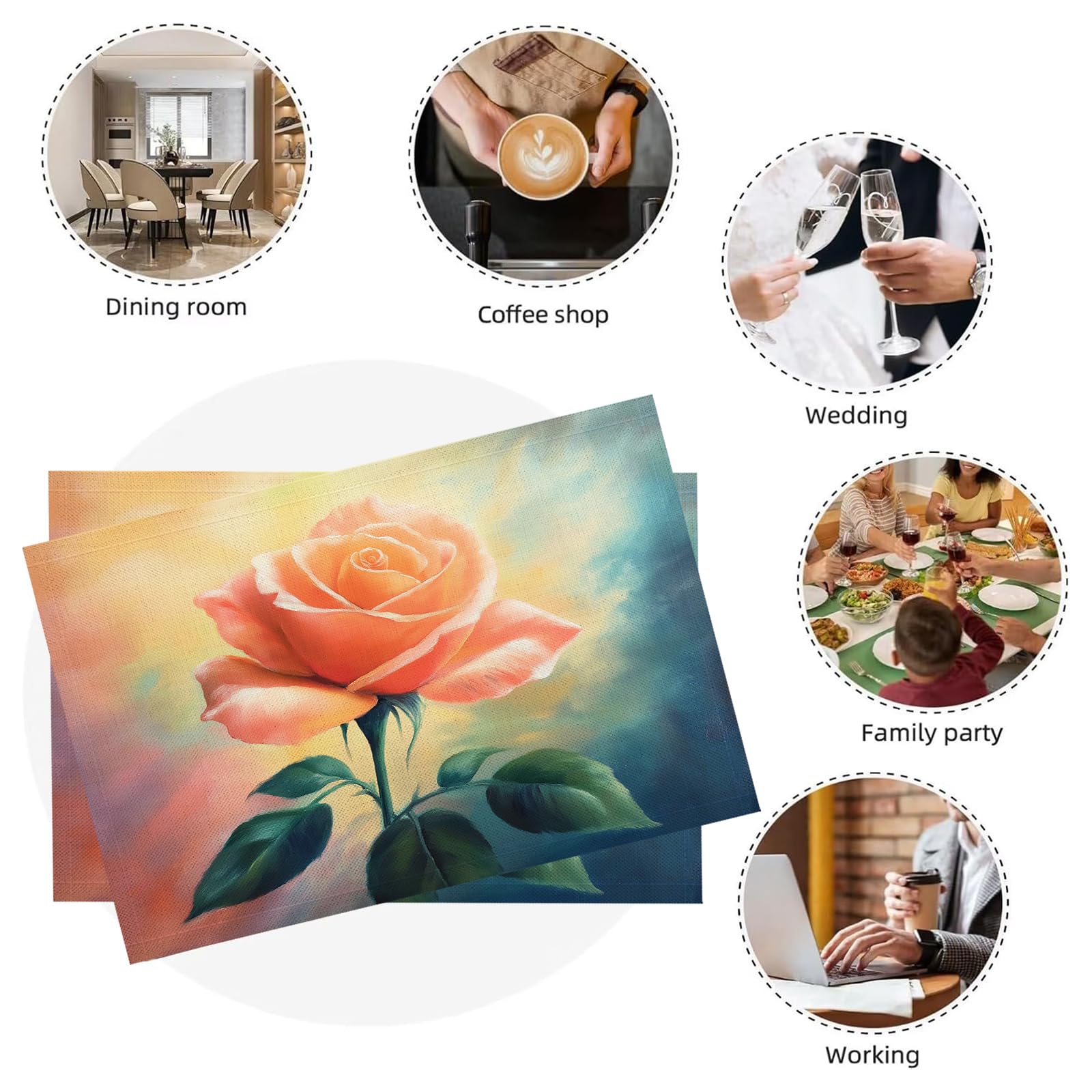 Set di 8 Tovagliette Americane Lavabili Cotone Lino Astratto - Tovaglietta Americana Resistenti al Calore Durevole Rosa - per Colazione Pranzo 30×45 cm