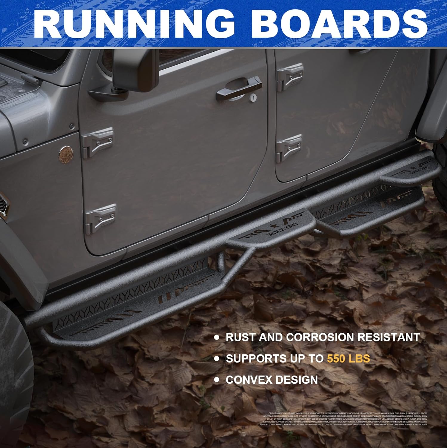 Off-Road Gladiator Two Raised Steps Running Boards Side Step Bars Compatible with Jeep Gladiator JT 4-Door 2020-2025, Heavy Duty Nerf Bars Rock Sliders Side Step Assembly