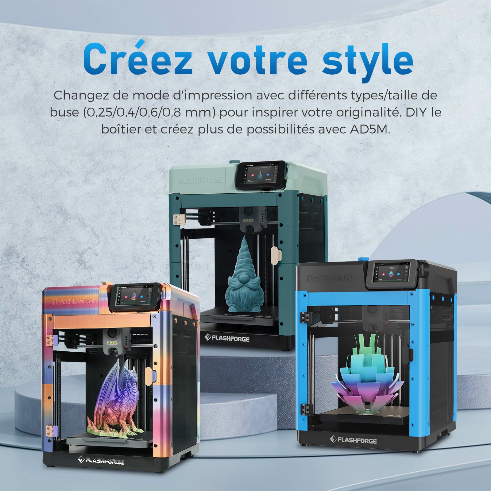 Flashforge Adventurer 5M Imprimante 3D Ultra Rapide 600mm/s, Nivellement Automatique, Buse Intelligent & Plaque PEI, Volume 220x220x220mm, Idéal pour Débutants/Professionnels