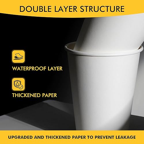 Vista 6 de RACETOP [Paquete de 50] Tazas de café desechables con tapas de 12 onzas, tazas de papel caliente con tapas, taza para llevar con tapa
