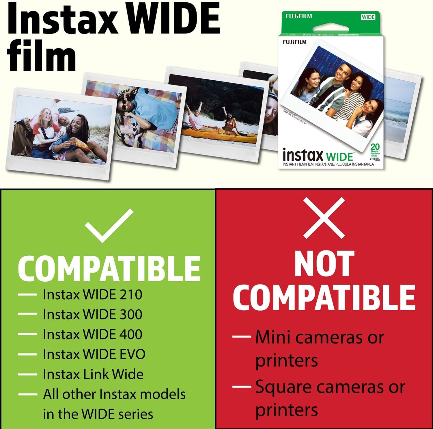 Fujifilm Instax Wide Instant Film Twin Pack (100 Sheets), Value Pack