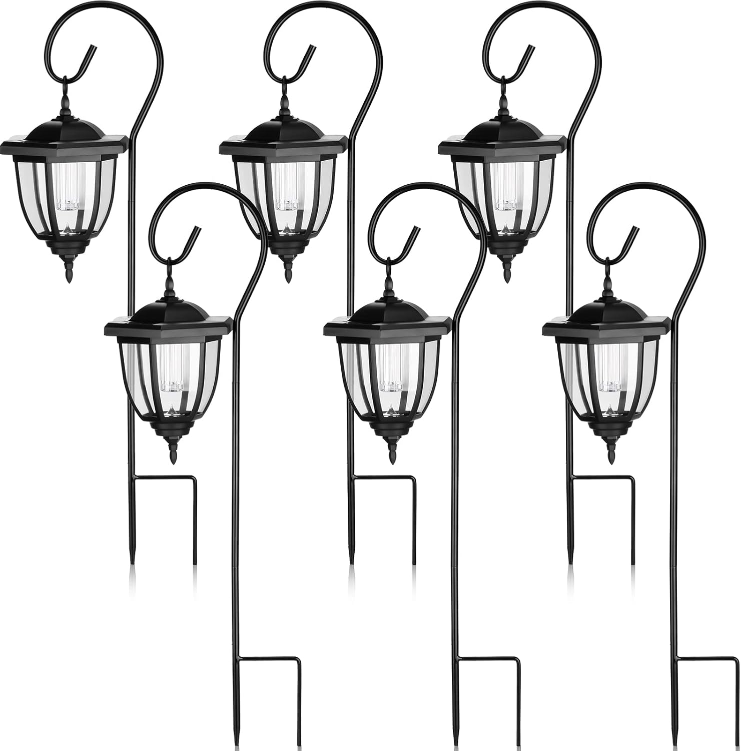 6 Pack 34" Hanging Solar Lantern Lights with Dual Use