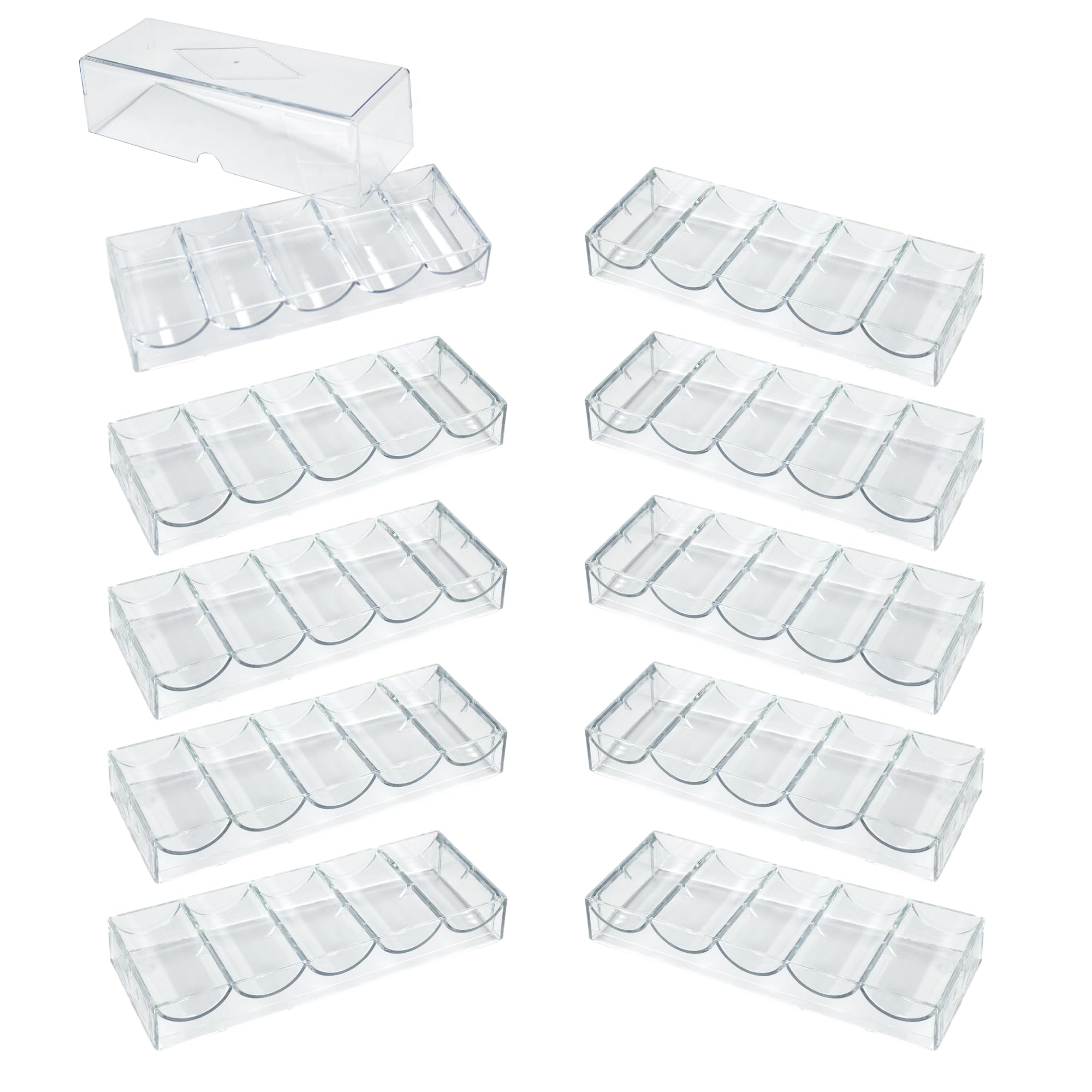 Gamers Lounge Poker Chip Trays with Lids - 100-count Clear Acrylic Poker Chip Racks - Chip Storage and Display Case (10)