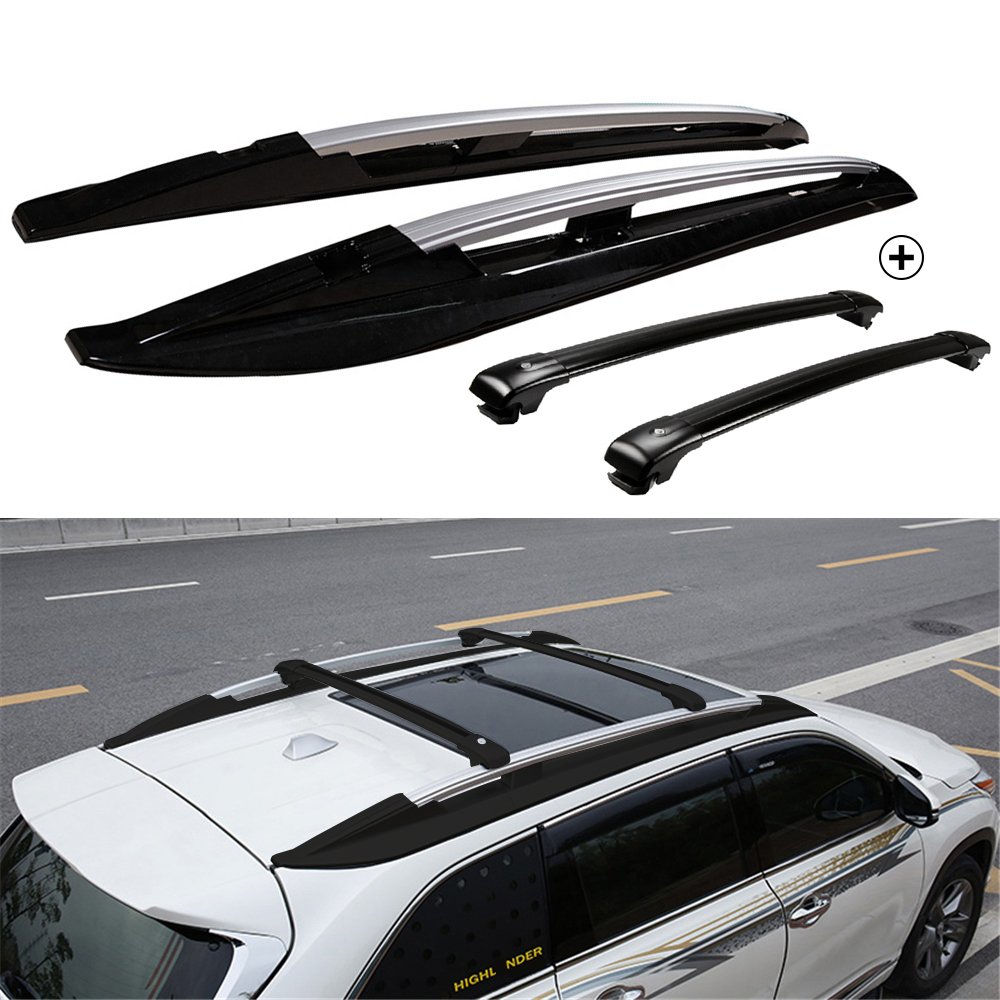 UDP 4Pcs Fit for to-yo-ta Highlander Kluger 2014-2019 Black Aluminium Roof Top Rail Side Rail Roof Rack Cross Bars Crossbars