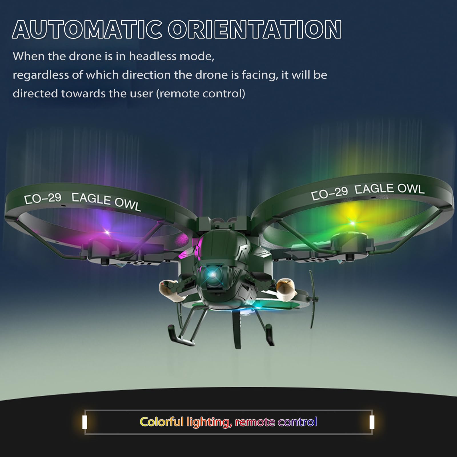 Goolsky Mini Drone con 480P Cámara para Adultos y Niños, 2,4 GHz RC Cuadricóptero con Despegue, Aterrizaje con un Clic/Estabilización de Giroscopio/Orientación Automática/Volteo/Luces LED