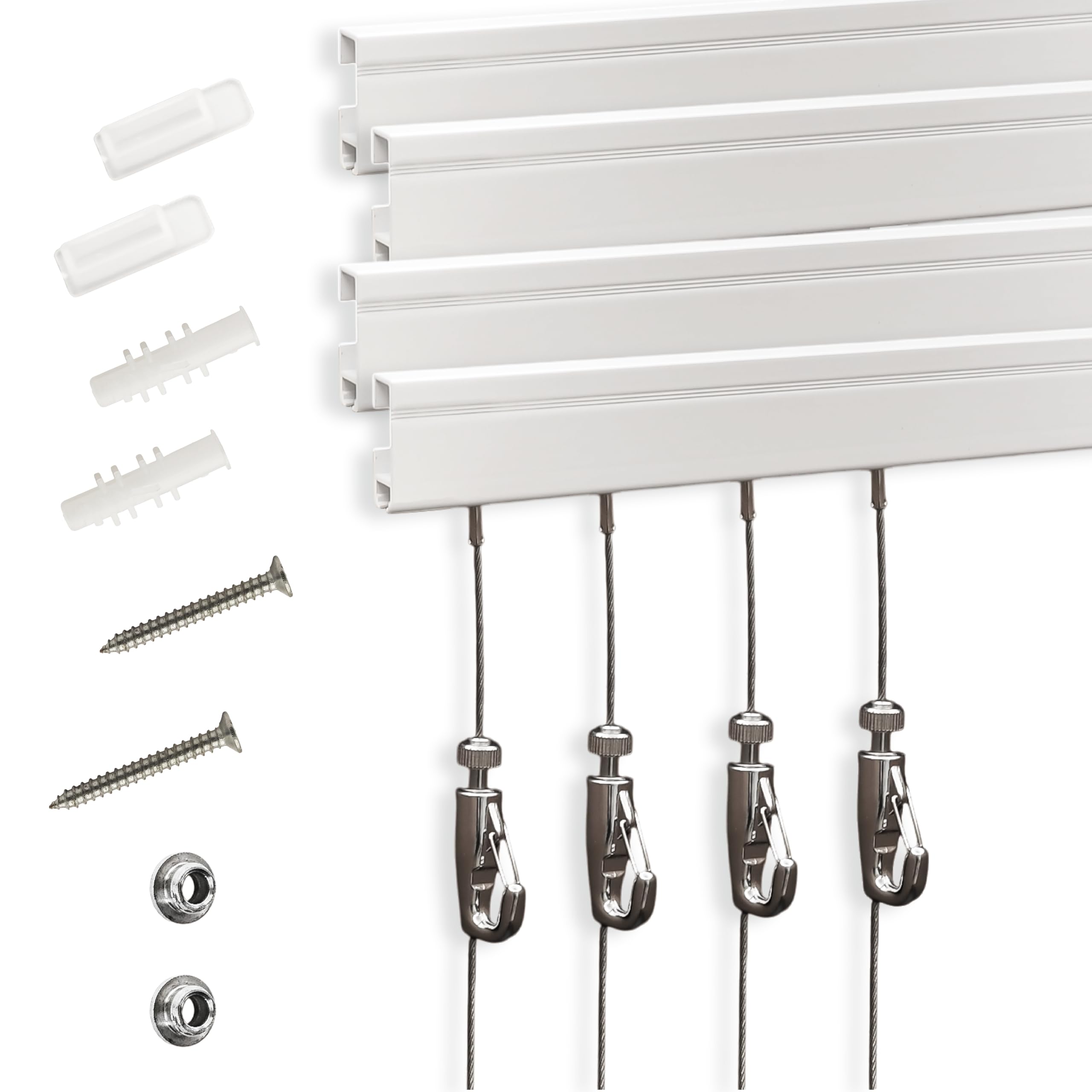 Naceture Sliver Picture Rail Hanging System- Innovative Art Hanging Rail System Including 4 Pcs 24" Picture Rails, 4 Pcs 2M Picture Rail Hooks & Installation Hardware- Elegant Picture Hanging Kit For Gallery