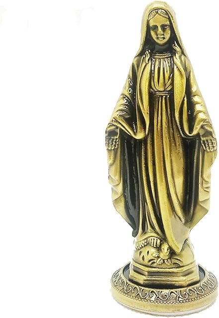 Virgin Generous Mary Statue,Blessed Mother of God 3.6"Tabletop Bronze Figurine of Virgin Mary