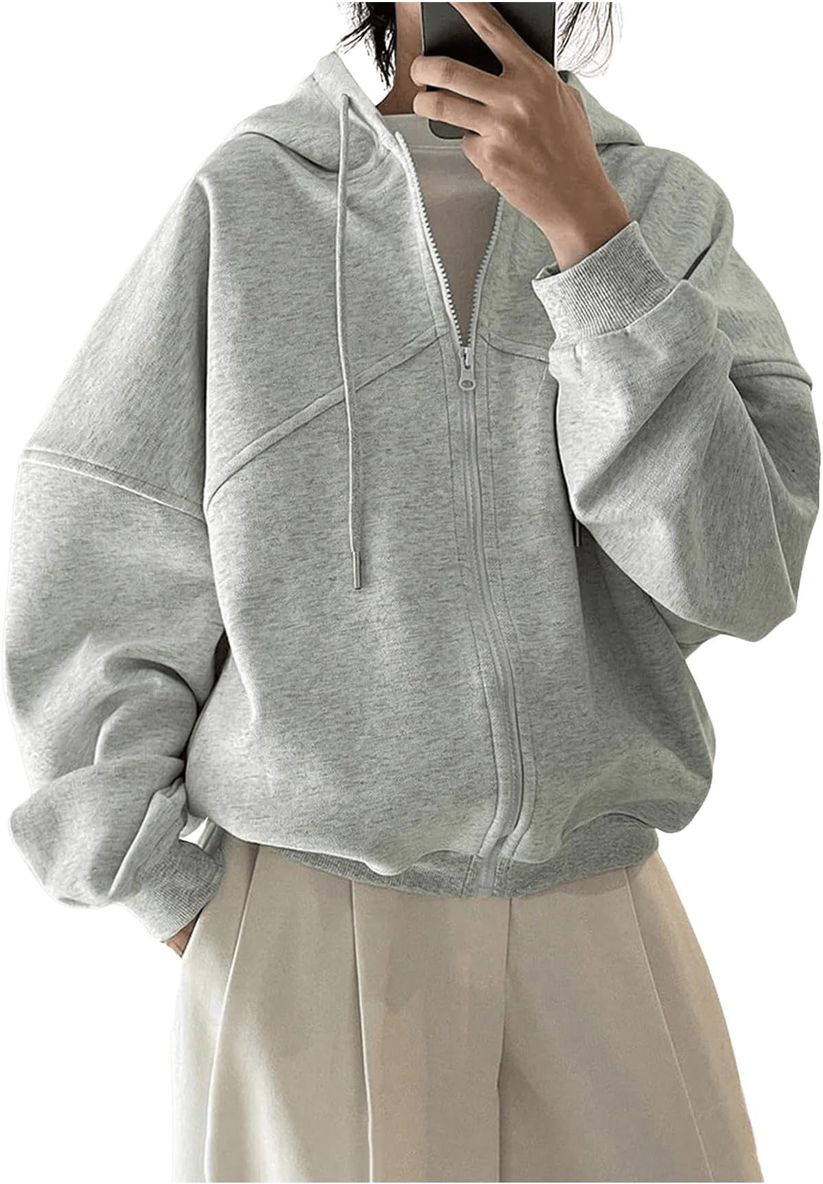 Verdusa Women's Zip Up Hoodies Fall Fashion Outfits Comfy Hoodie Streetwear Long Sleeve Sweatshirt