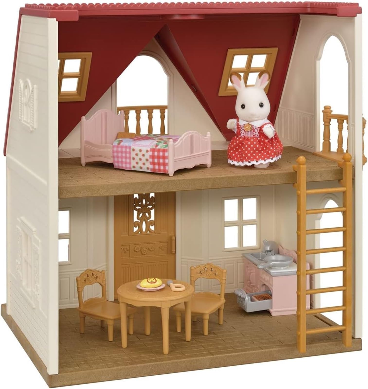 THE WHITE SHOP Red Roof Cozy Cottage Dollhouse Playset with Figure, Furniture and Accessories Forest animal family mini doll girls play house toy model