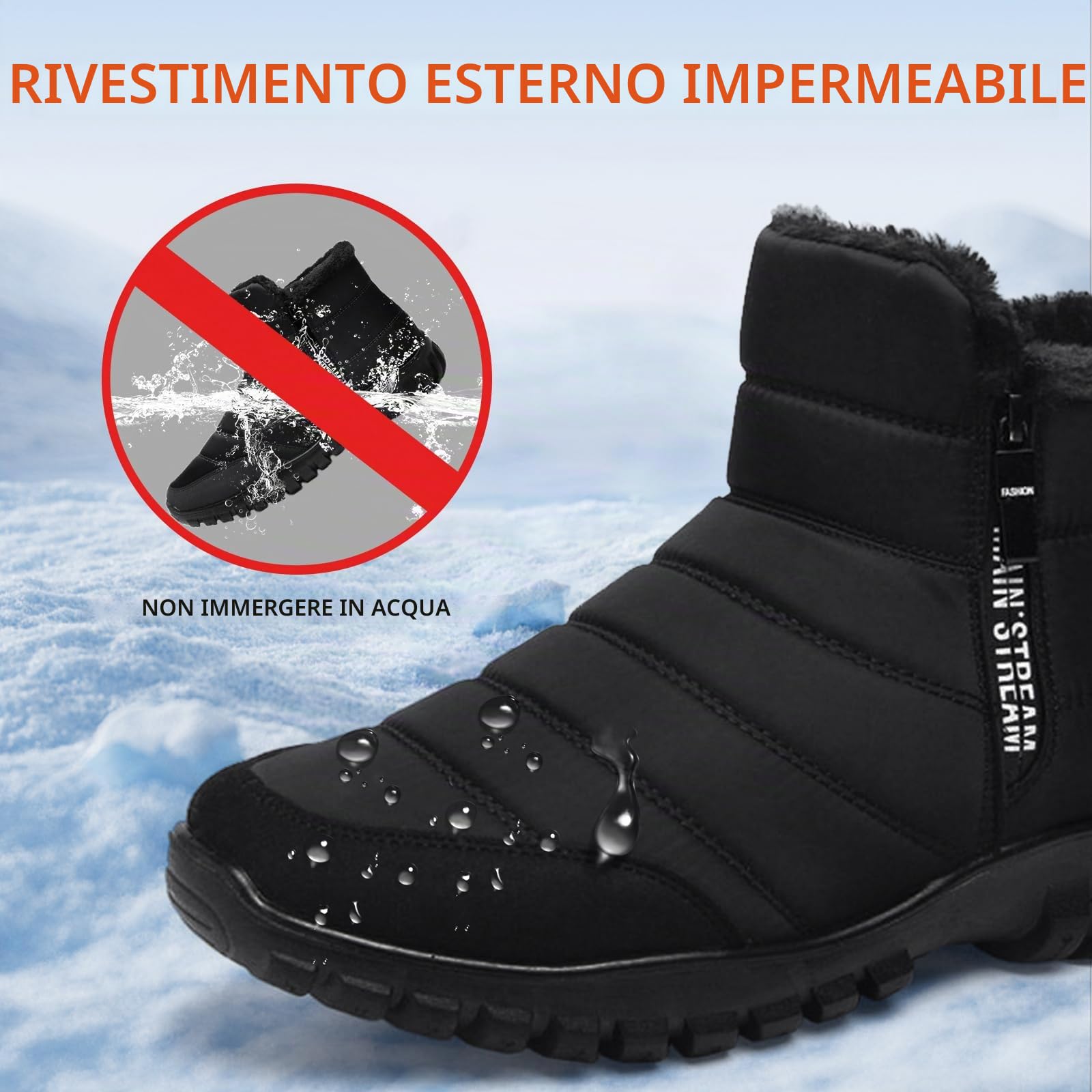 Bravover Stivali da Neve Uomo Invernali Cerniera Foderato in Pelliccia Caldi Impermeabili Antiscivolo Outdoor Boots Scarponcino Trekking Scarpe Comodo