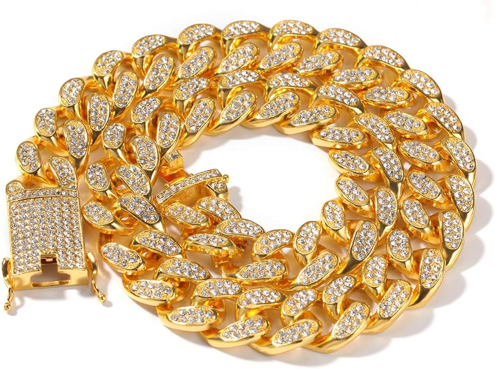 Hip Hop Iced Out Miami Cuban Chain 18K White Gold Plated Chain 20mm Width Necklace for Men Women