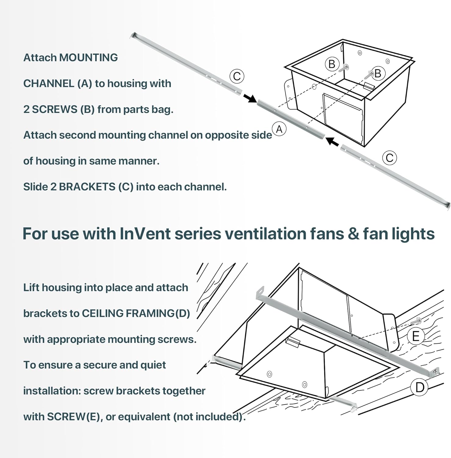 MHB4 Ventilation Fans Hanger Bar Kit for Broan-NuTone Invent Series Bath Exhaust Fans – Adjustable Exhaust Fan Mounting Bracket Set