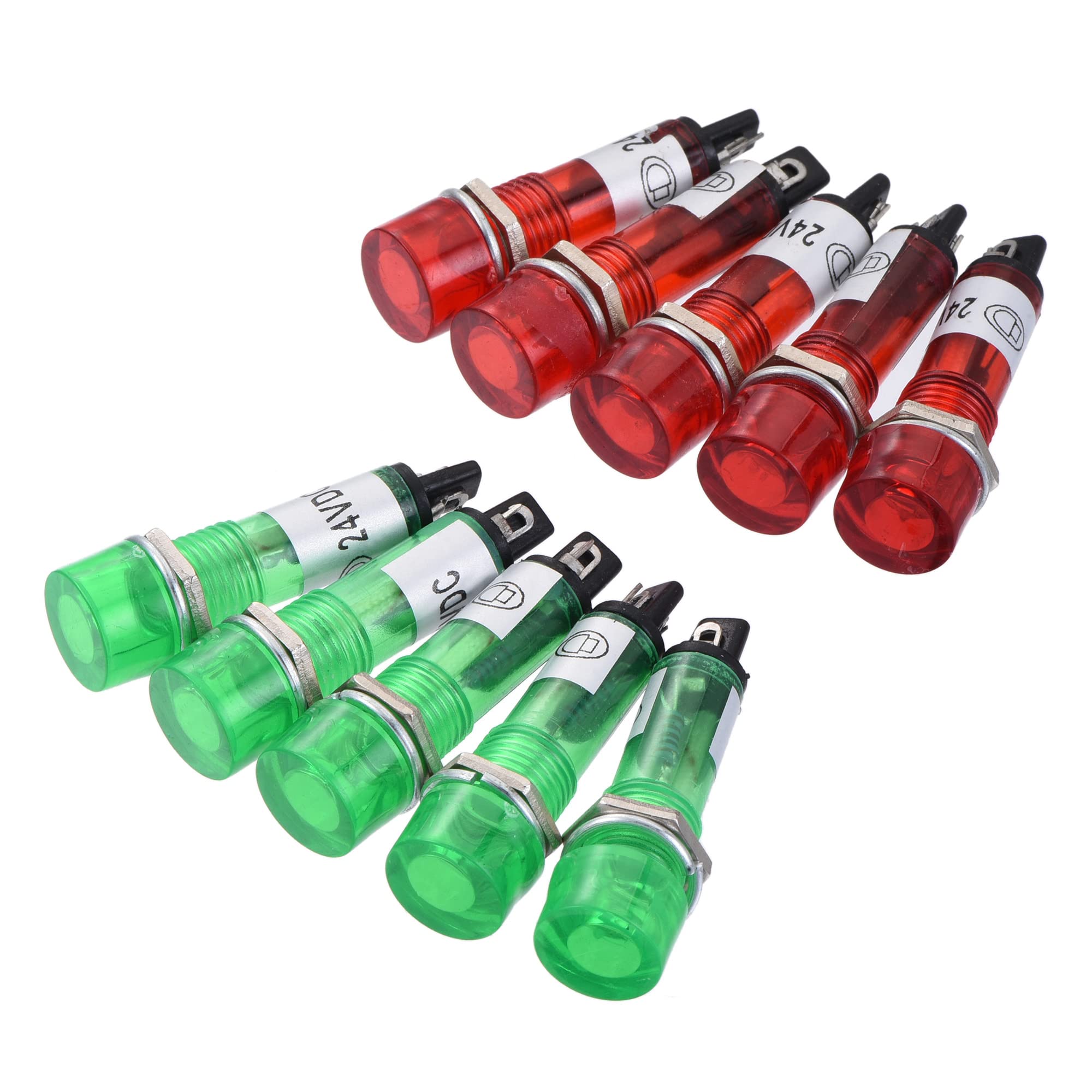 MECCANIXITYIndicator LED Light DC 24V 10mm Panel Mount Signal Lamp, Red Green Pack of 20