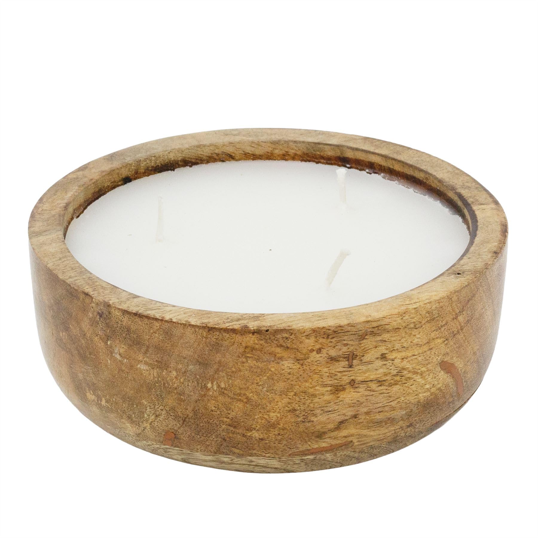 Large Mango Wood Scented Candle, 17cm Rustic Wooden Candle Holder with White Wax Sandalwood and Bergamot Fragrance