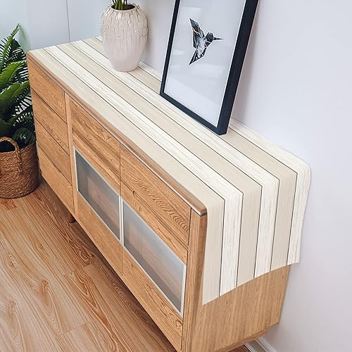 Miniatura 284 de Camino de mesa de algodón y lino estilo granja rústico retro, textura de madera de granero, color degradado marrón y gris, antideslizante,