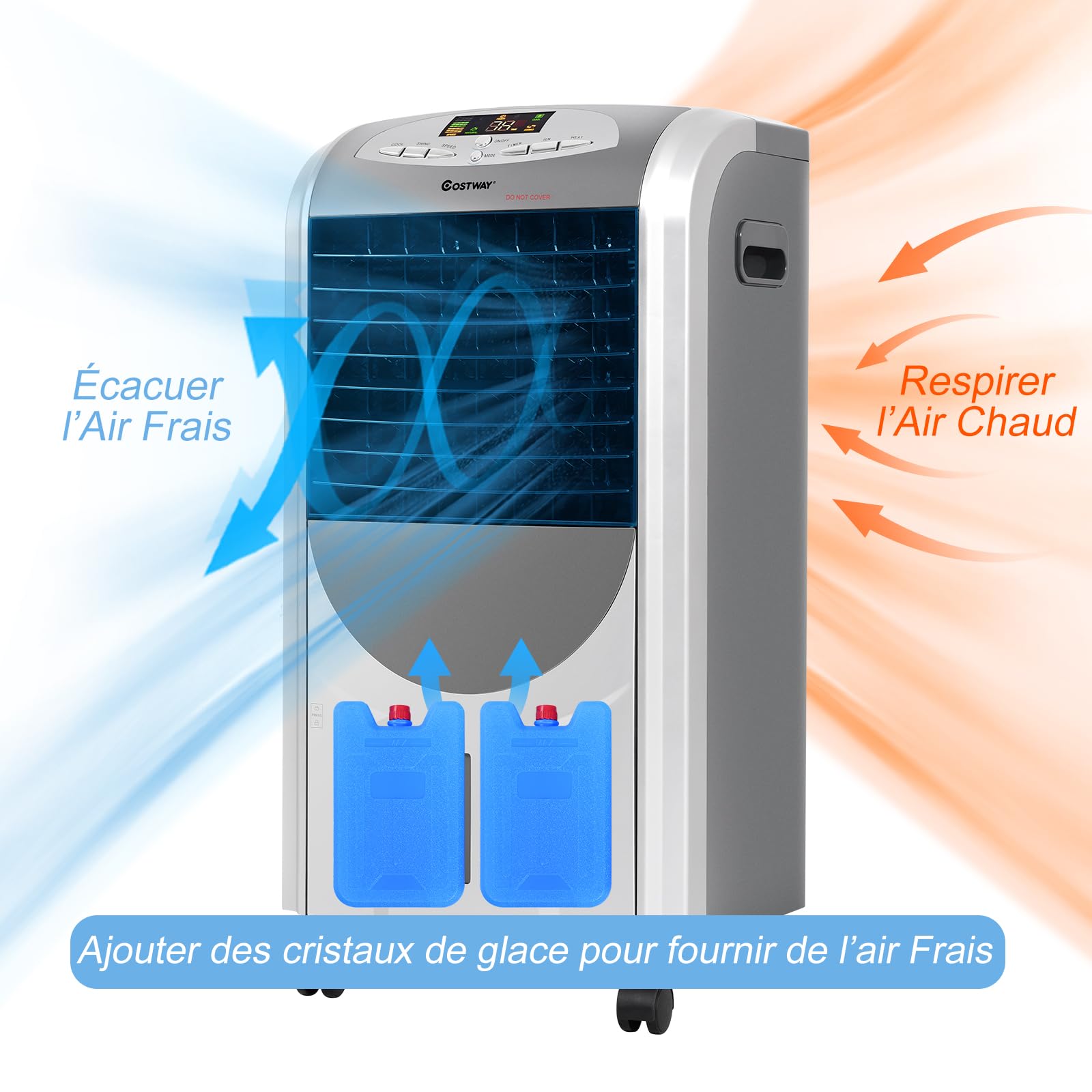 GOPLUS Rafraichisseur d’Air 5 en 1 avec Télécommande, Climatiseur Mobile sans Évacuation, Réservoir d’Eau 7L, Refroidissement,Chauffage,Purification,Ventilateur, Minuterie 8H, Silencieux, Chambre