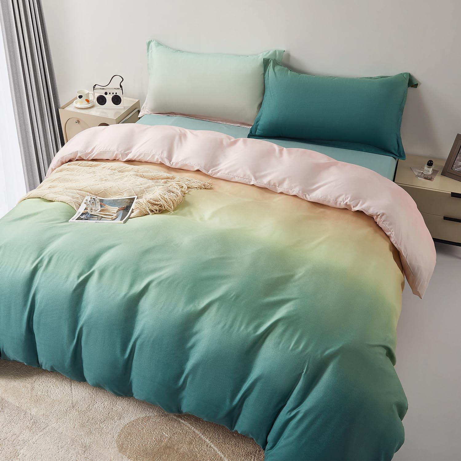 SAPHREAS Green Pink Gradient Duvet Cover Set Single Size - Image 2