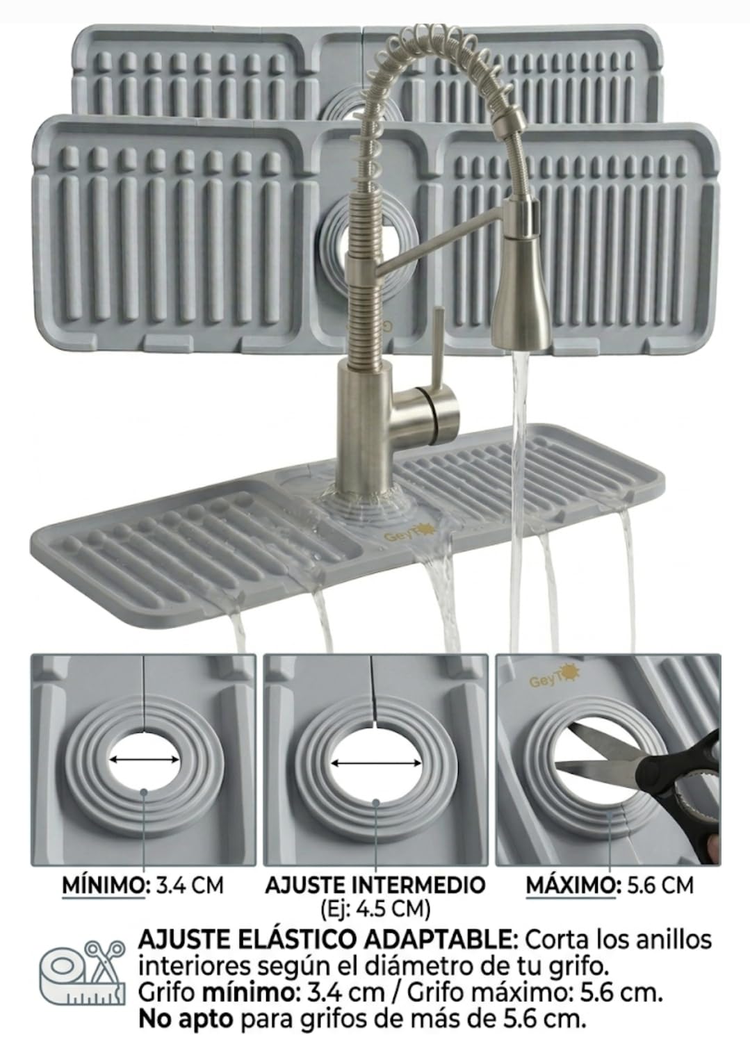 Genérico Protector Salpicaduras Fregadero Pack de 2, Protector Grifo Fregadero de Silicona, Libre de BPA, con Drenaje Rápido, Alfombrilla Antigoteo para Cocina y Baño, 38 x 12 cm, Gris — view 4