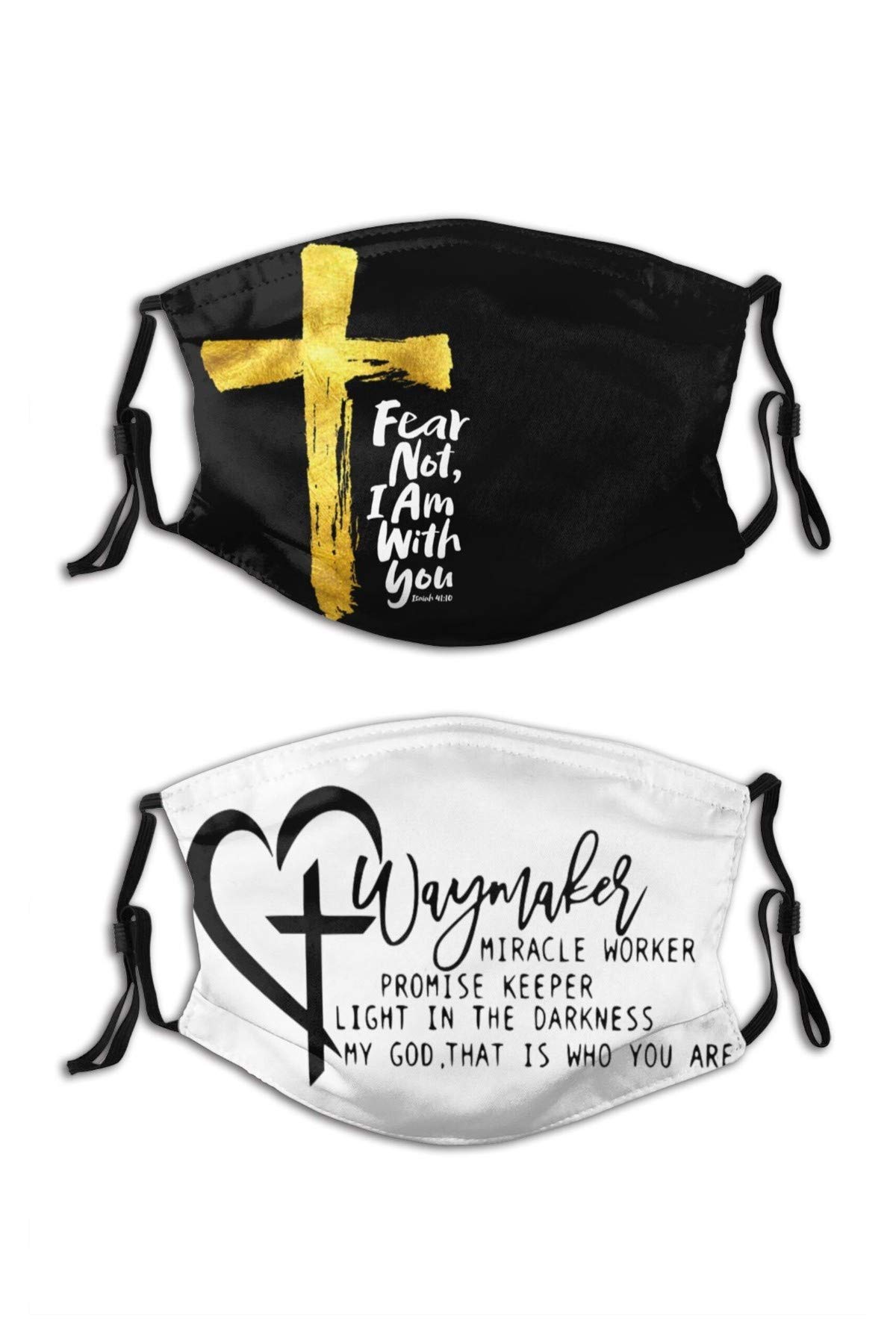 FABE 2PCS Jesus Waymaker Face Mask with 4 Filters Christian Mask Reusable Washable Balaclavas for Women Man Youth Black