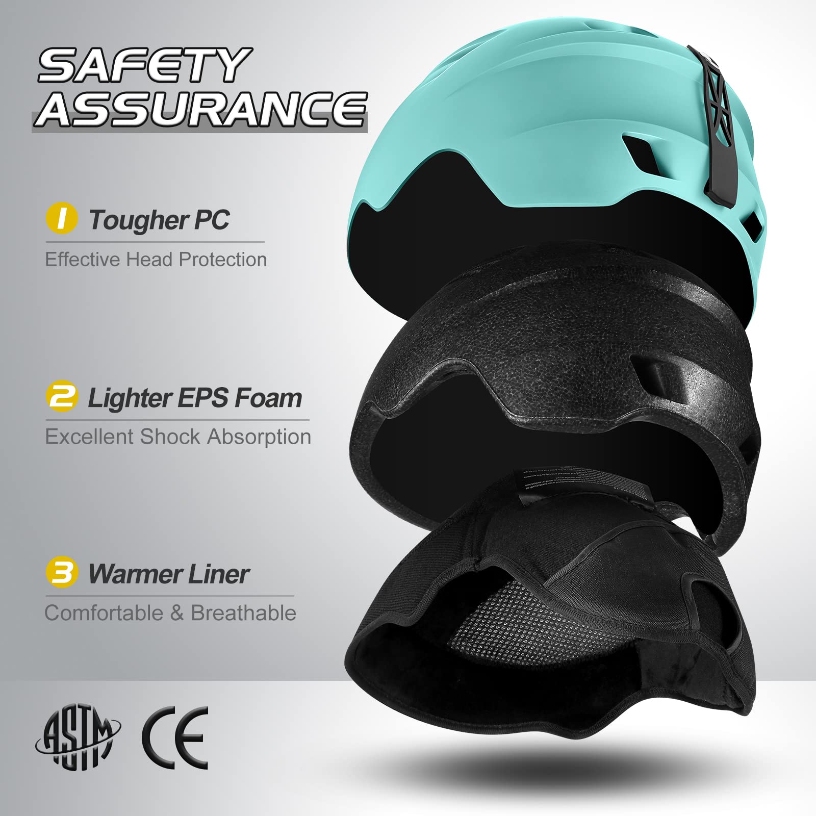 Odoland Kit casco da sci con occhiali da sci, casco da snowboard per uomini donne adolescenti bambini, casco da sci regolabile e occhiali da sci UV400