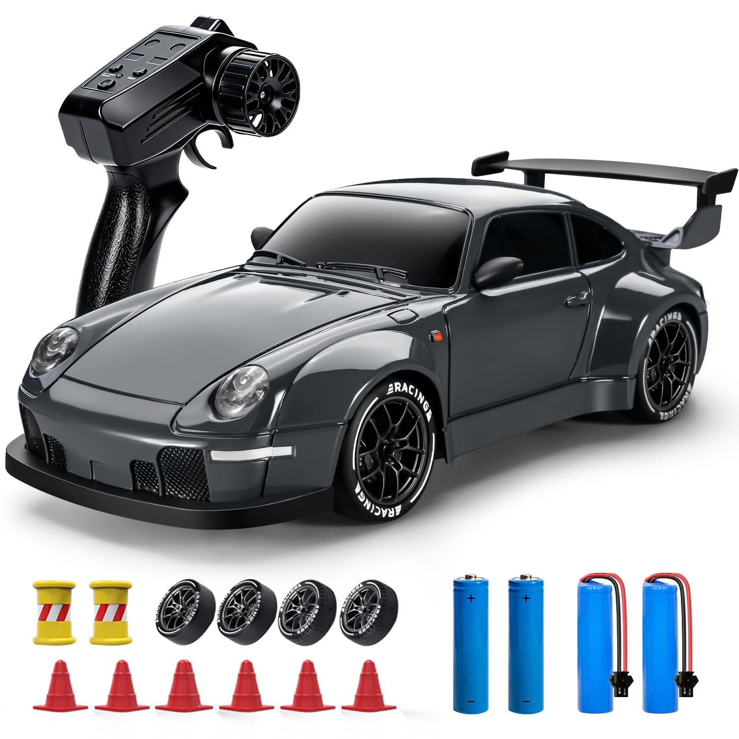 Voiture Télécommandée Drift pour Enfant, 1:24 25KM/H 4WD Voiture Télécommandée RC Drift Car pour Adulte Débutant, Gris