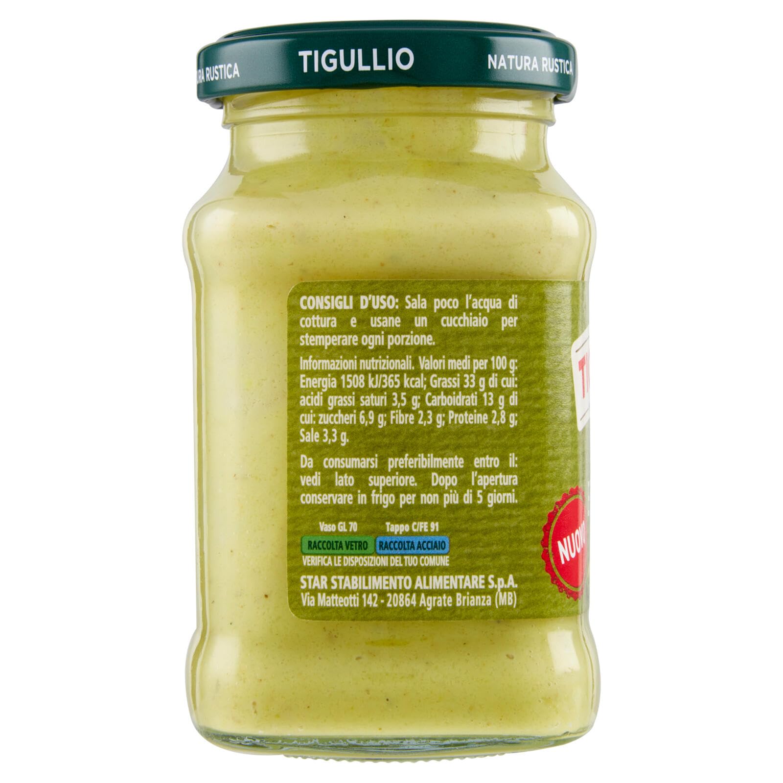 Star Tigullio GranPesto Pesto Ricotta e pistacchio, pesto à la ricotta et aux pistaches, 12 x 185 g de sauce + Italian gourmet polpa 400 g
