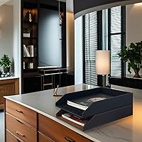 Vista 4 de UnionBasic Bandeja apilable de papel para documentos, bandeja organizadora de archivos de escritorio de piel sintética, color negro