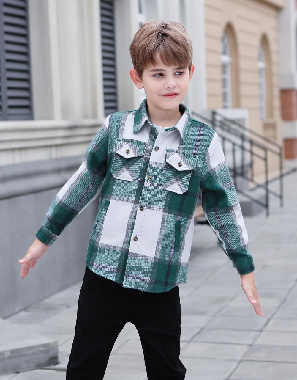 Cromoncent Boys Long Sleeve Flannel Plaid Shirt Button Down Thick Shirts - Image 4