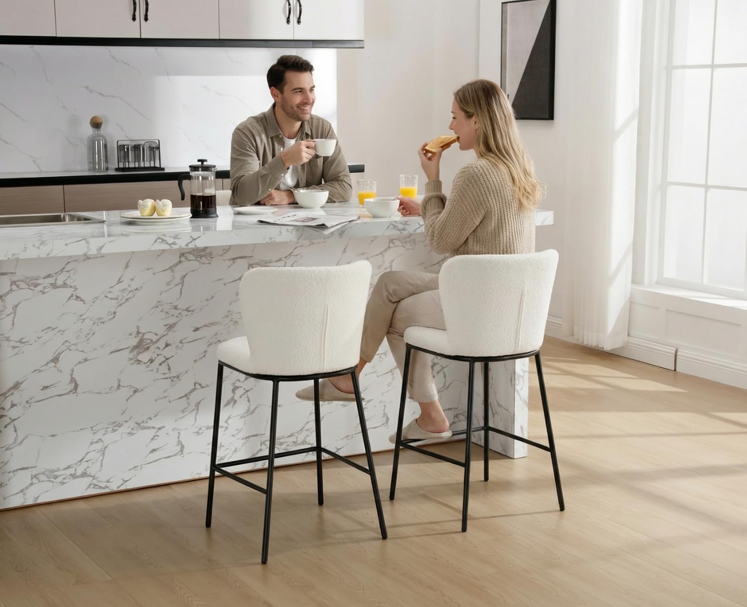 Ya-Home Set di 2 Sgabelli Cucina Sgabelli da Bar in Pelliccia, Bianco