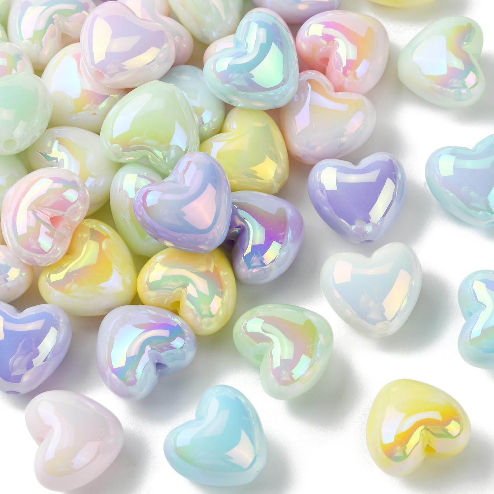 KitBeads 50Pcs Random Acrylic Heart Beads AB Colour Cute Love Beads Macaron Luminous Heart Shaped Beads for Jewellery Making Bracelets Necklace Crafts Bulk