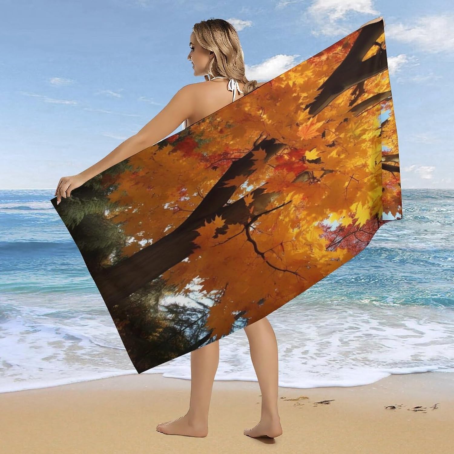 Camping Towel, Autumn Maple Printed Fashion Towel,Portable Towel,Durable Towel