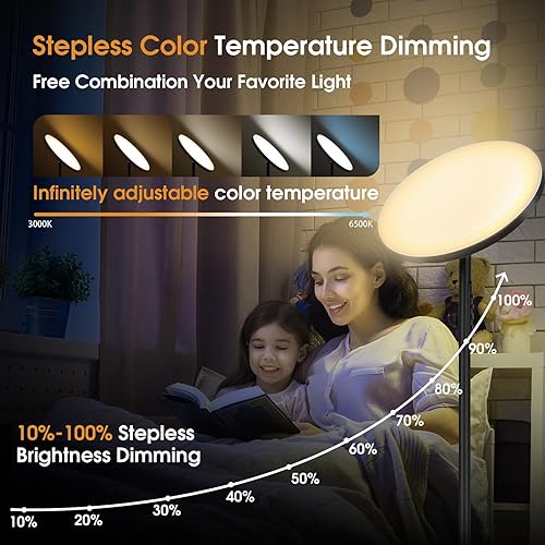 Miniatura 4 de Lámpara de pie mejorada, lámpara de pie súper brillante de 36 W3600 lm con control remoto, ajuste continuo de temperatura de color y brillo, lámpara