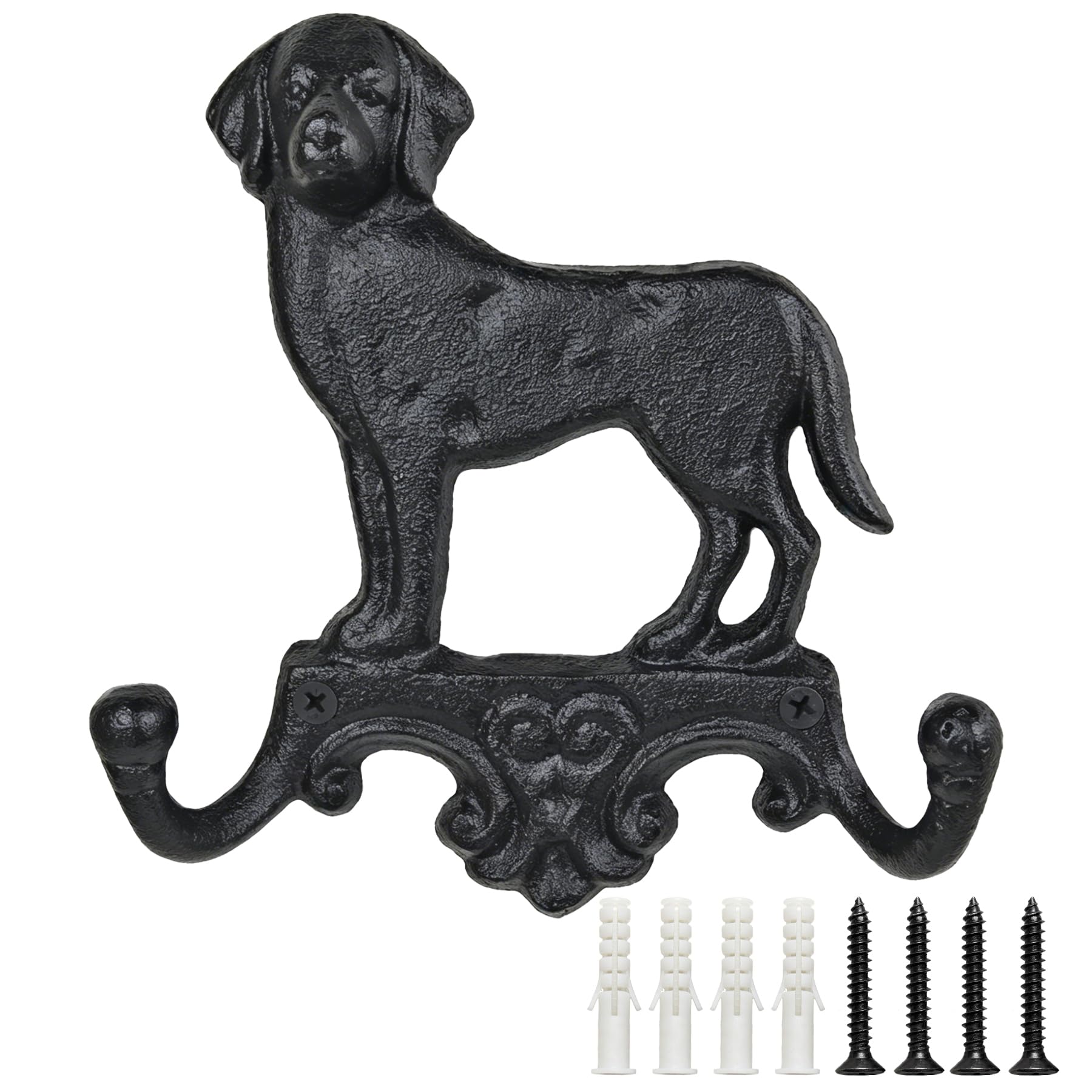 Earl Diamond Cast Iron Vintage Dog Wall Hooks, Heavy Duty Dog Leash Holder for Wall Mount Coat Hooks Decorative Key Hanger Vintage Farmhouse Entryway Cute Animal Decor Rustic Black 2 Pack