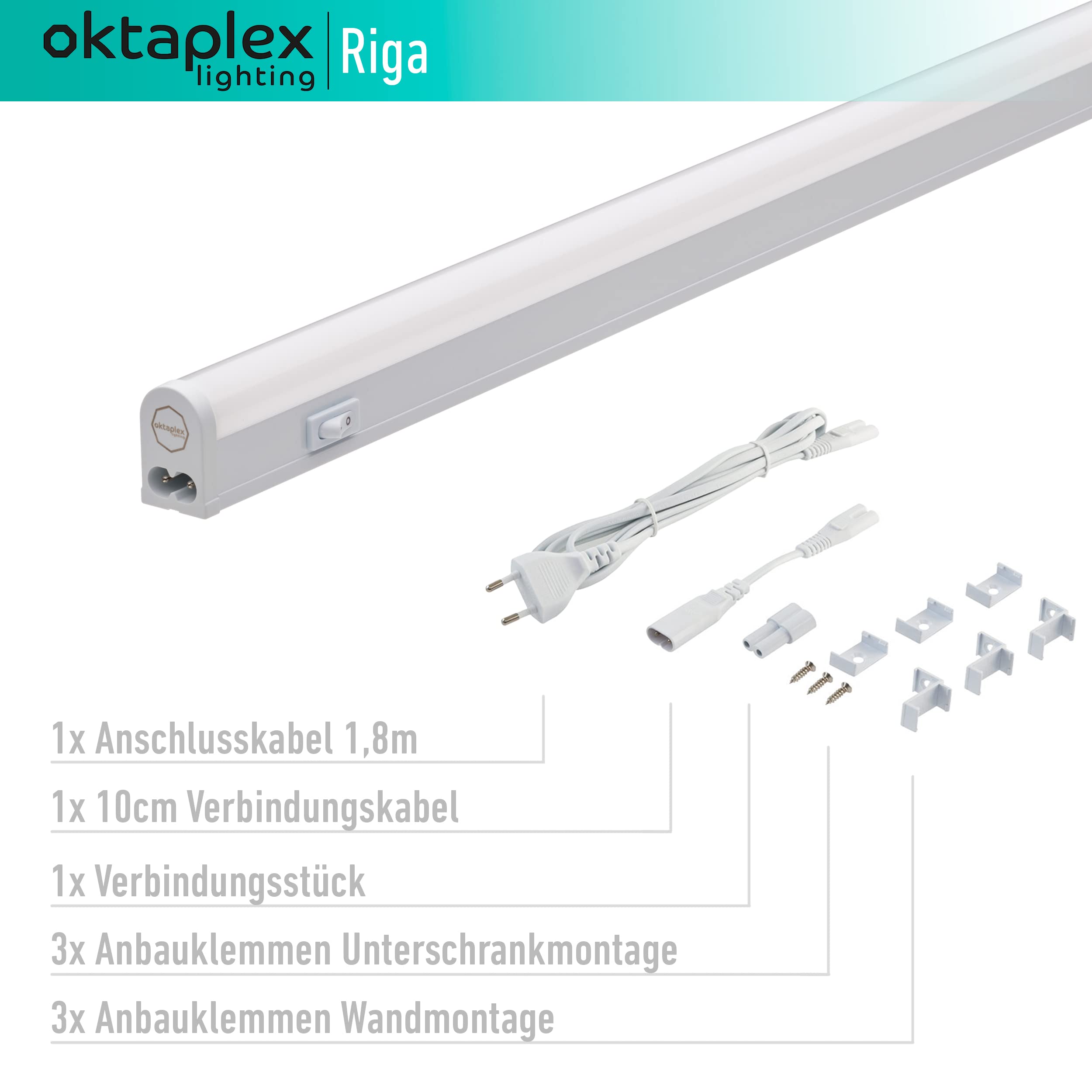 Oktaplex lighting 3er Set Luminaria LED bajo armario cocina 9W Riga Luminaria bajo armario con interruptor | blanco cálido 3000K extensible | longitud: 54cm