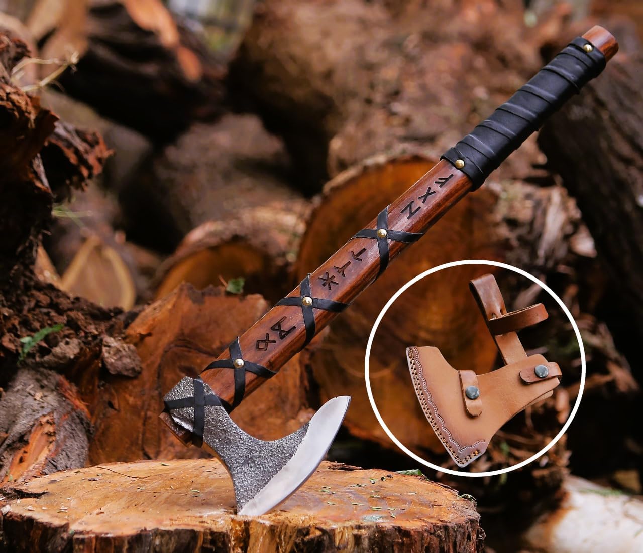 Viking Axe Ragnar Lothbrok Handmade Hatchet Hunting Axe Carbon Steel Blade with Leather Sheath | Great for Camping Themed Gifts for Men