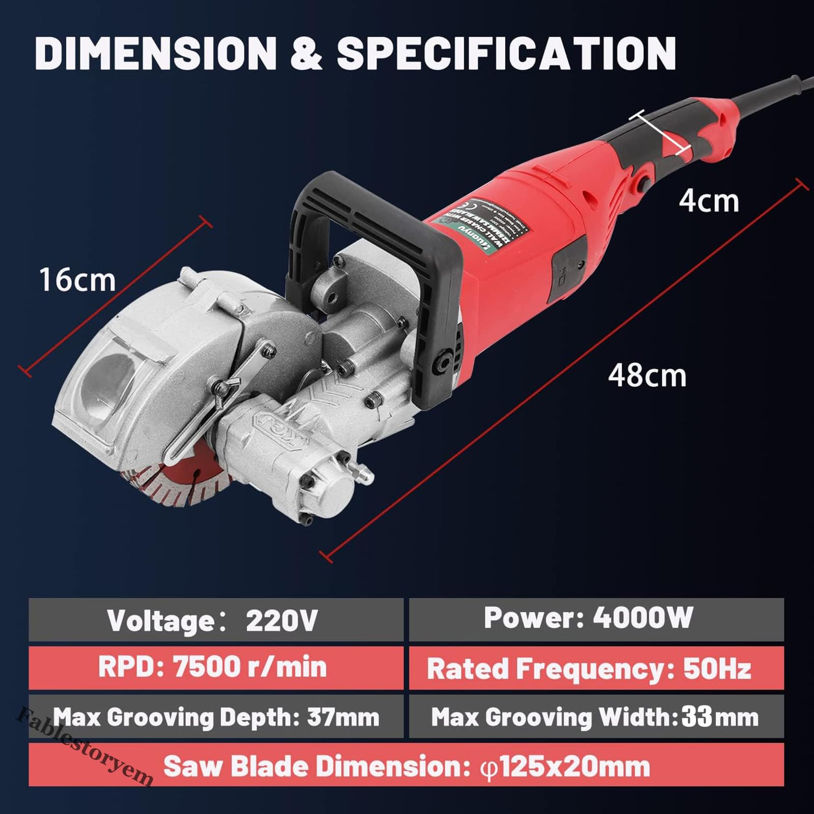 Rozadora de Pared 4000W Fresadora de Muro 7500u / Min Amoladora Eléctricas Máquina Ranurada con Discos de Corte Diamante (5 pcs 125mm),Red