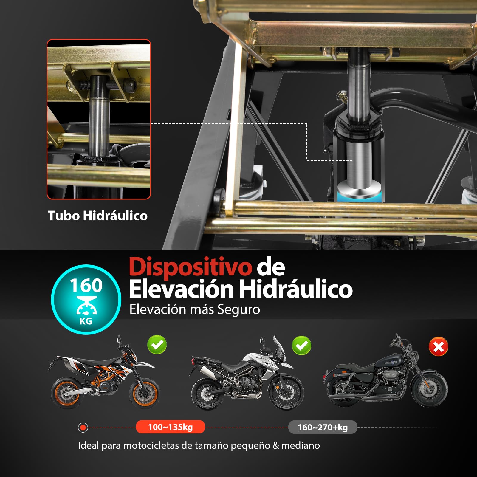 VIVOHOME Gato Hidráulico 160kg Elevación de Motocicletas Jack Mesa de Pie Operado ATV Dirt Bike Tijera Soporte con 4 Ruedas