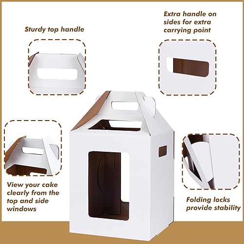 Miniatura 3 de Moretoes Paquete de 4 cajas altas para pasteles con ventanas, cajas grandes para tartas escalonadas, 2 tamaños, 14 x 14 x 16 y 16 x 16 x 18