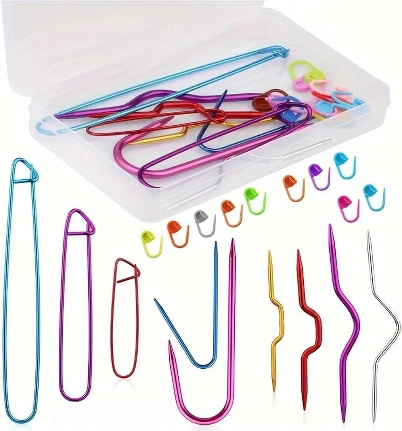 Stitch Holders for Knitting 4Box Sewing Knitting Kit with U-Cable Stitch Holders Aluminum Safety Pins Cable Stitch Needles(ColorA)