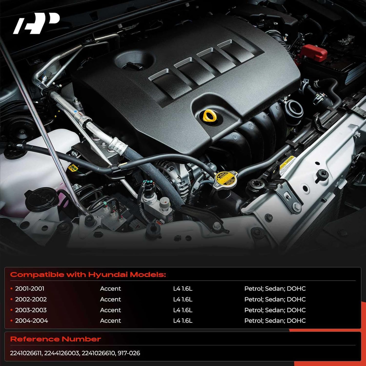 A-Premium Engine Valve Cover, with Gasket, Compatible with Hyundai Accent 2001 2002 2003 2004, L4 1.6L DOHC, Replace #2241026610