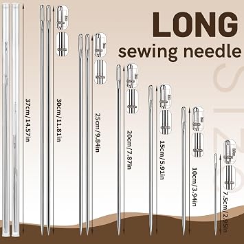 Upholstery Needles for Hand Sewing Needles 3 4 6 8 10 12 Long Needle | 6 Sizes Leather Needles for Hand Stitching Large Needle with 2 Needle Tube for Storage
