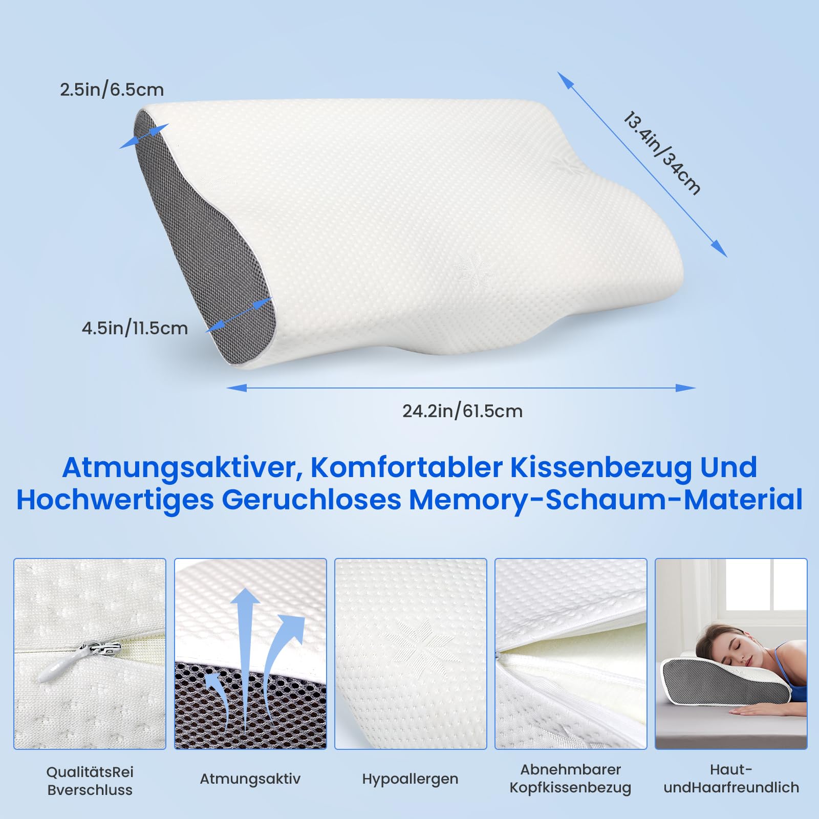 PHYSEN Almohada Cervical, 2 en 1 Almohada Cervical de Espuma Viscoelastica Ergonómica de Memoria Almohada Ortopedica, Almohada Cervicales para Personas Que Duermen de Lado, Espalda y estómagora