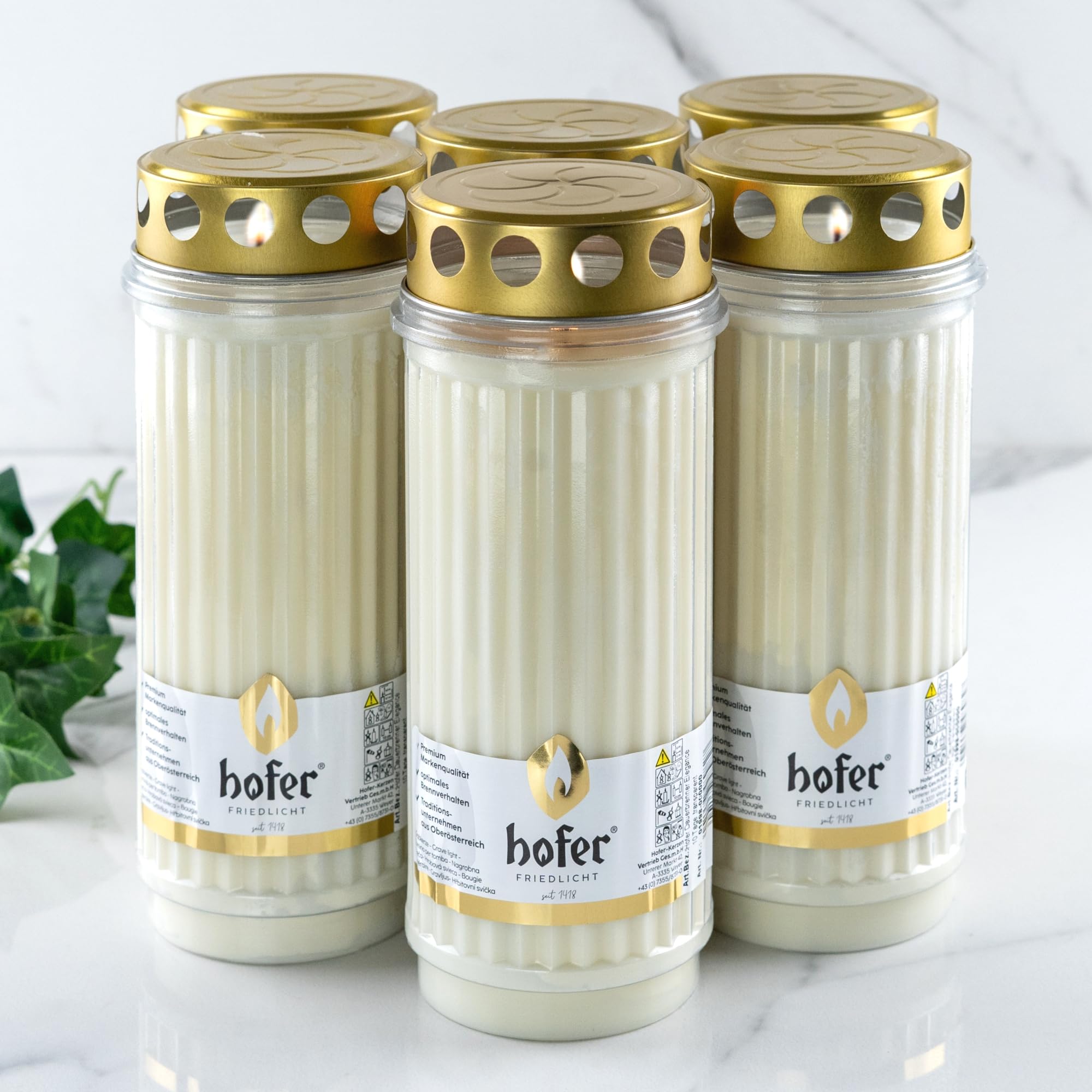 HOFER Grabkerzen, Grablicht, Brenndauer ca. 10 Tage, weiß, ELEGANCE, 6 Stk. | Regenfeste Trauerkerzen, Große Friedhofskerze, für Grabdeko & Grabschmuck
