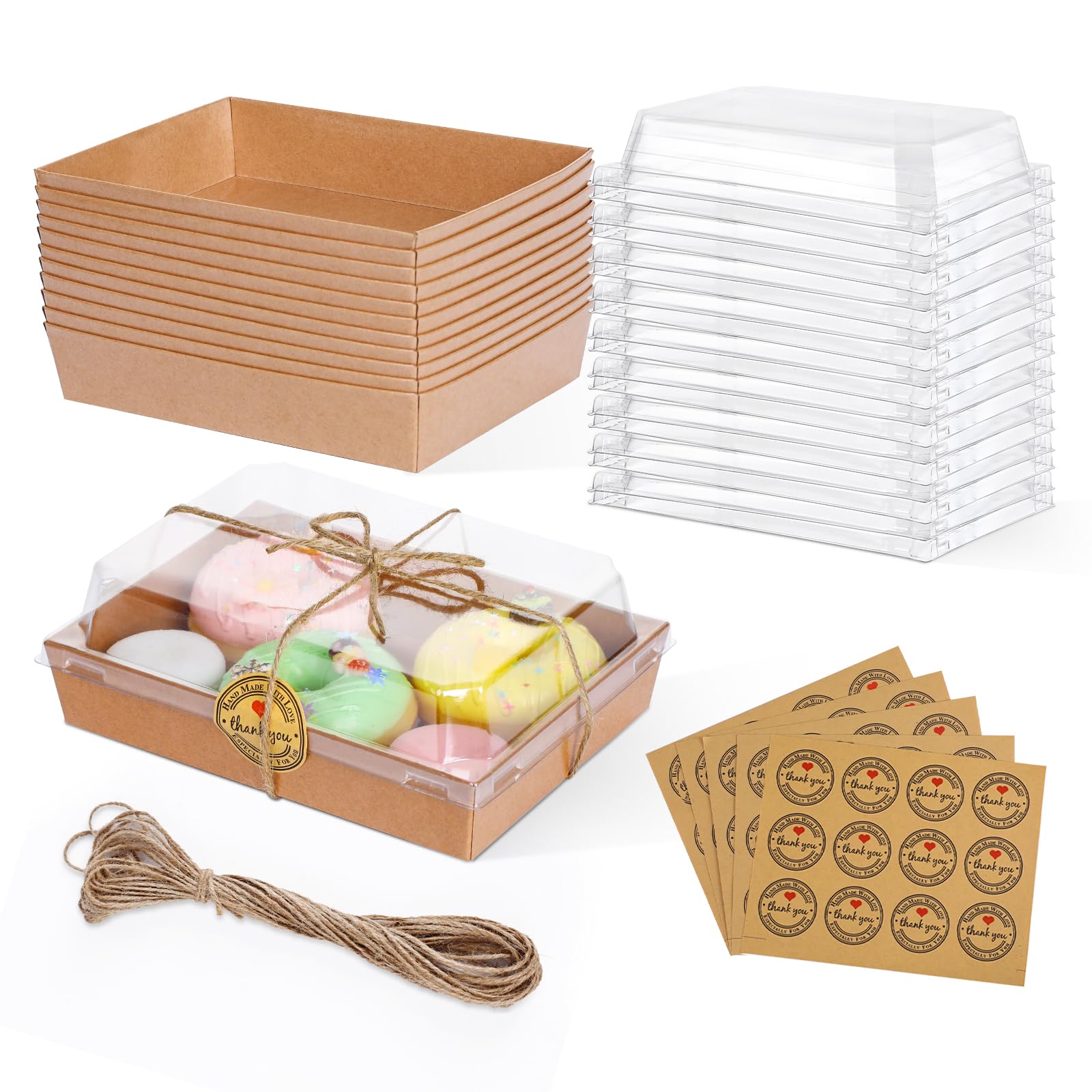 Confezione da 50 scatole per salumi con coperchio trasparente, scatole di carta da forno da 12,7 x 17,8 cm, contenitori usa e getta per alimenti, scatole da dessert per panini, fragole,