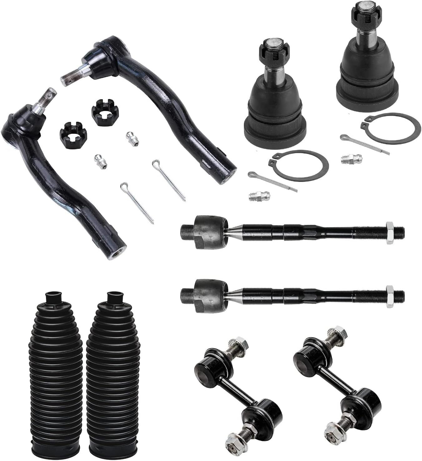 Detroit Axle - Front 10pc Suspension Kit for Nissan Pathfinder Armada Titan INFINITI QX56 QX80, 2 Upper Ball Joints 4 Inner Outer Tie Rods 2 Sway Bar Links 2 Boots Replacement