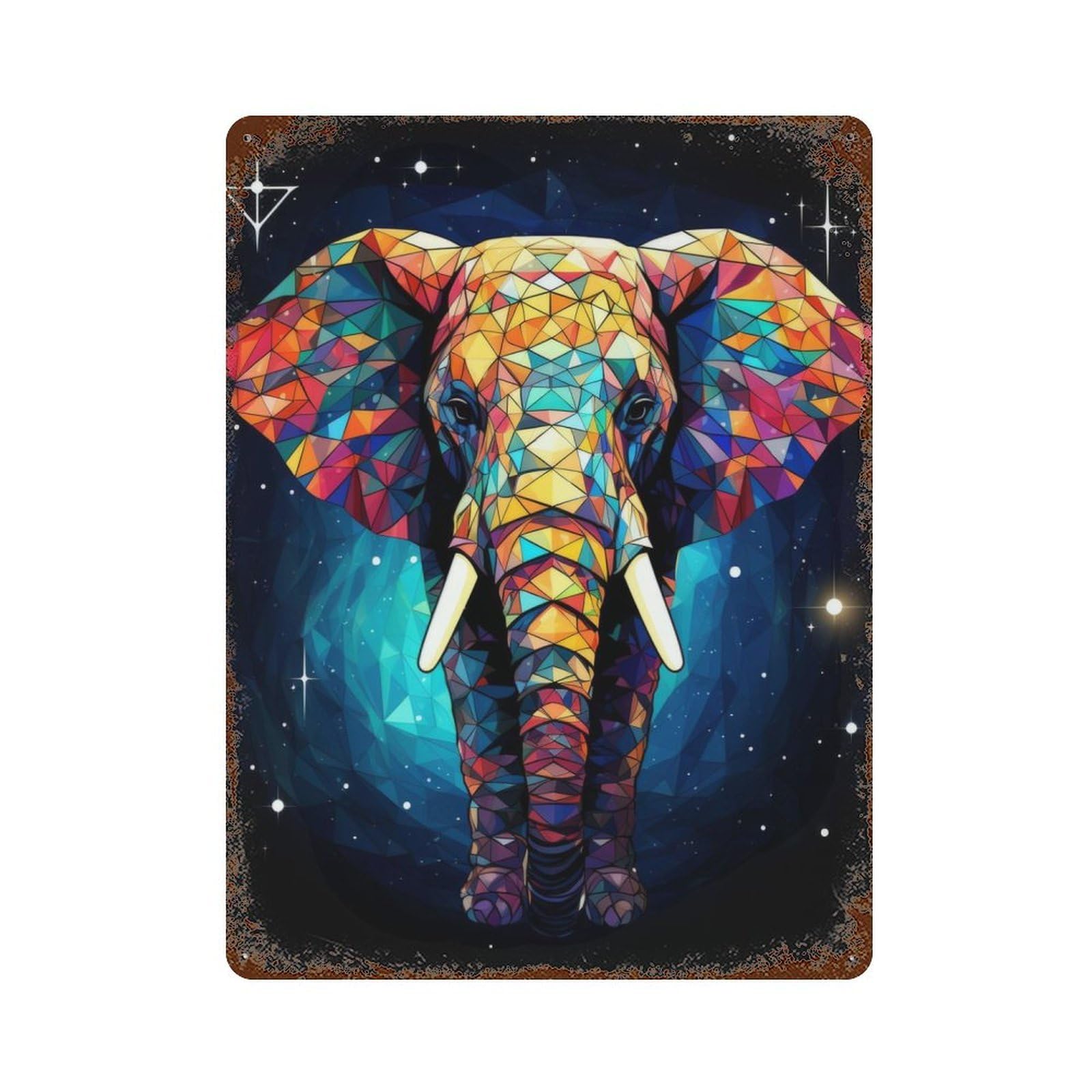 Garage Style Geometric Elephant Rusty Metal Tin Sign 15.7"x11.8", Farmhouse Wall Decor for Bar And Workshop