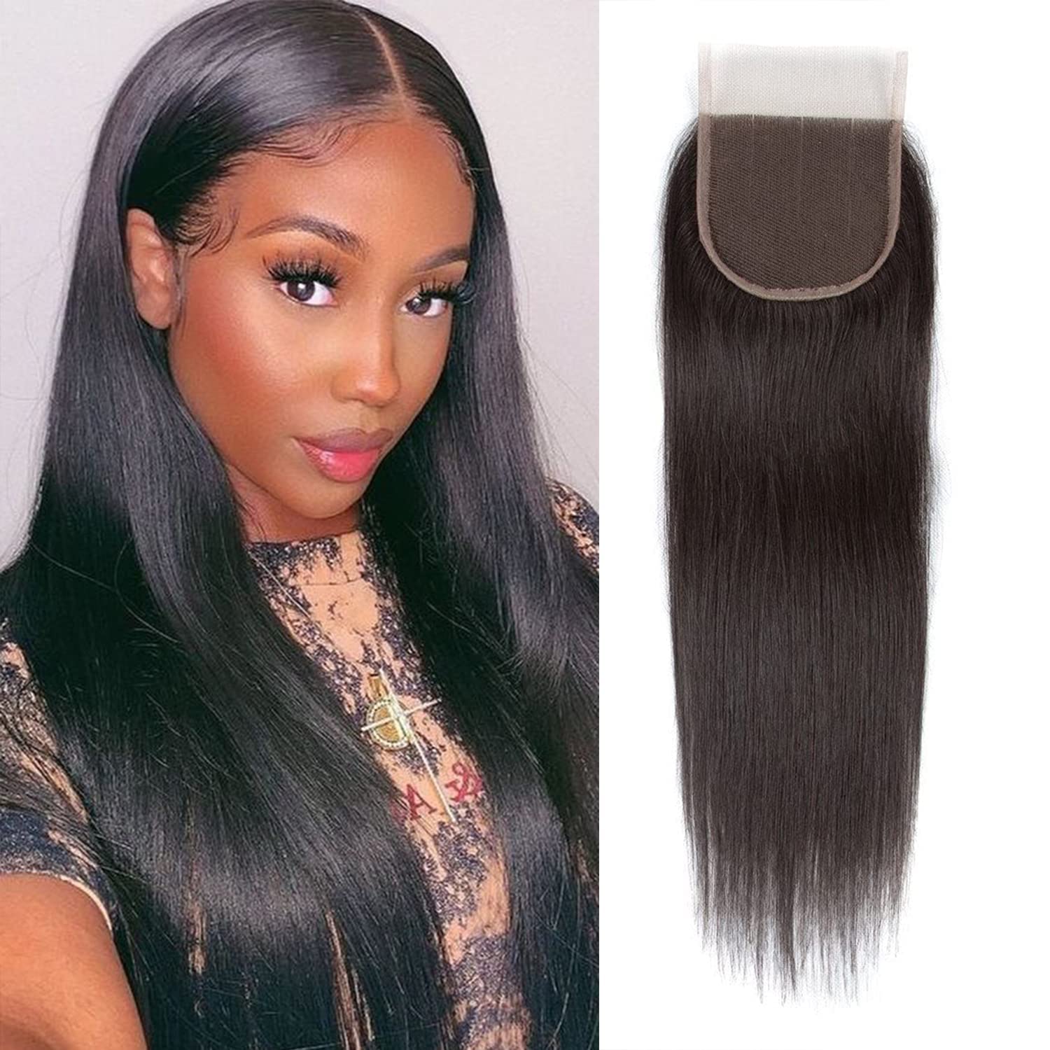 Li&queen 8A Brazilian Straight Human Hair with Closure … (STW Closure 18 inch)