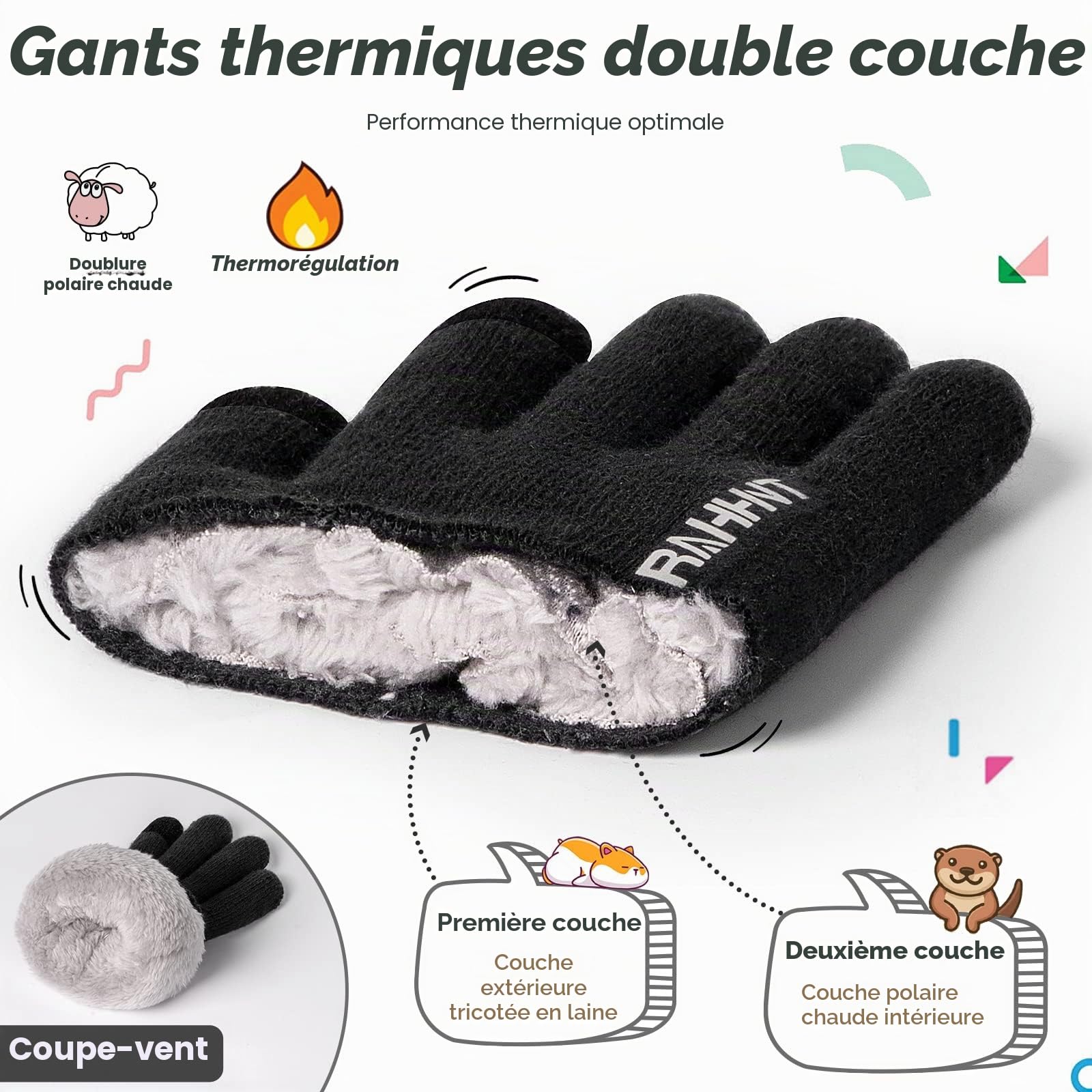 Gant Hiver Laine pour Enfants Garçons Filles - Tout-petits Tricot Thermique avec Doublure en Polaire Isolée 3-15 ans