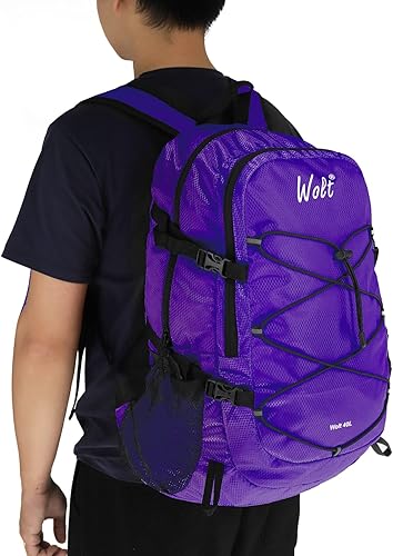 Vista 19 de WOLT Mochila de senderismo plegable ligera de 40L para viajes, camping, deportes al aire libre, Negro -, Mochila de senderismo ligera