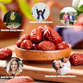 Jujube Dates Fruit,Chinese Red Dates Jujube Dried Date Jujubes 18 oz Juju All-Natural Non-GMO Red Dates 500g Healthy Dried Fruit Snacks for Brewing Tea,dessert, Baking,cooking,etc (jujube-1.1 lb)